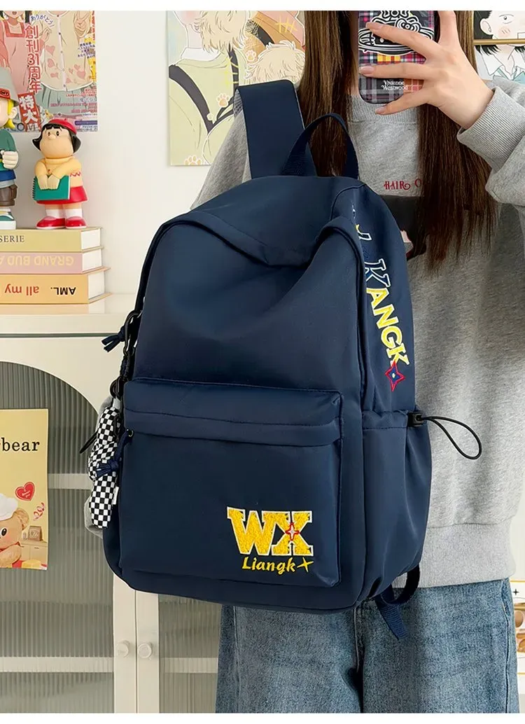 Tas Ransel Wanita Bahan Polyester Polos Bentuk Kotak Tali Panjang Resleting Grosir Import
