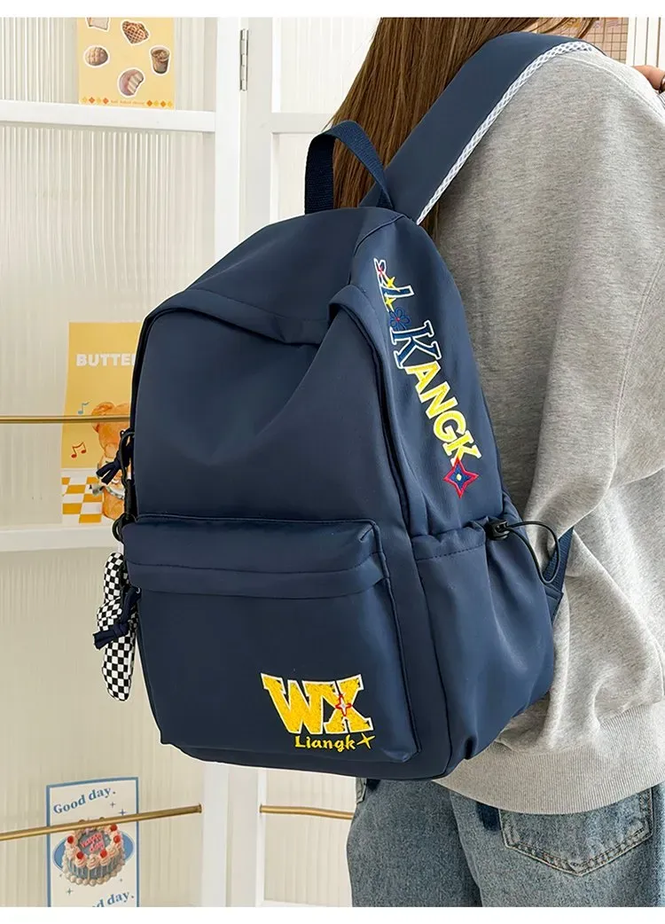 Tas Ransel Wanita Bahan Polyester Polos Bentuk Kotak Tali Panjang Resleting Grosir Import