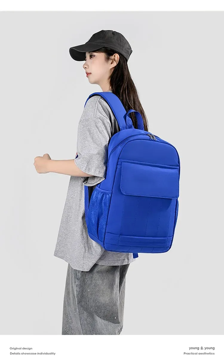 Tas Ransel Wanita Bahan Nylon Polos Warna Hitam Bentuk Kotak Tali Lebar untuk Travel Grosir