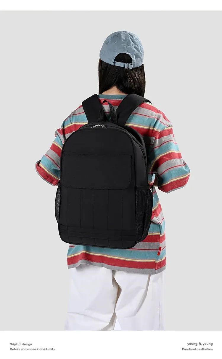 Tas Ransel Wanita Bahan Nylon Polos Warna Hitam Bentuk Kotak Tali Lebar untuk Travel Grosir