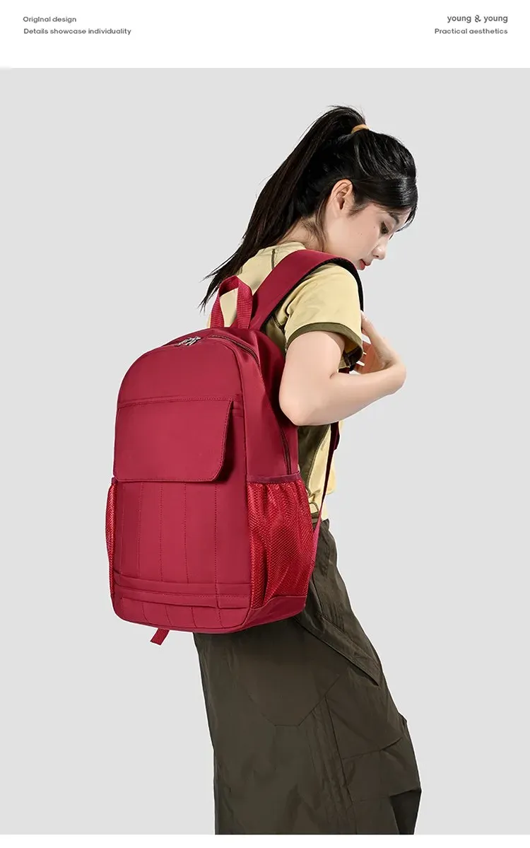 Tas Ransel Wanita Bahan Nylon Polos Warna Hitam Bentuk Kotak Tali Lebar untuk Travel Grosir