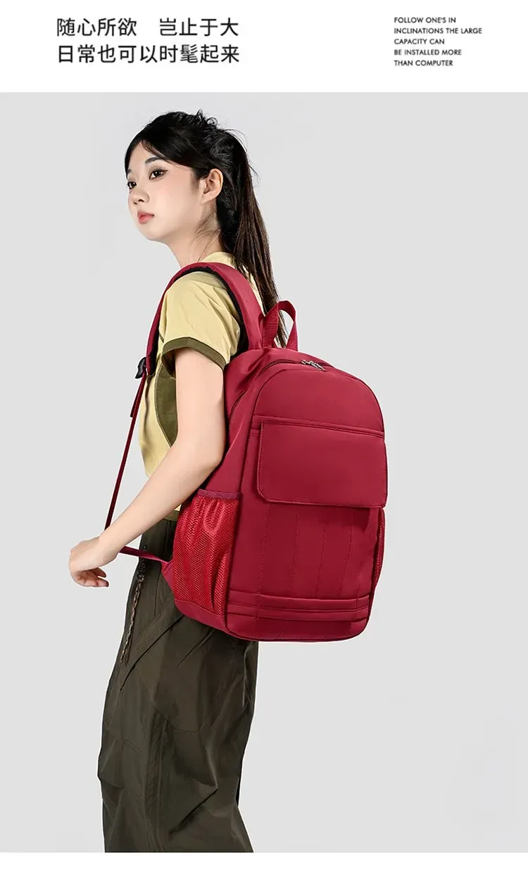 Tas Ransel Wanita Bahan Nylon Polos Warna Hitam Bentuk Kotak Tali Lebar untuk Travel Grosir