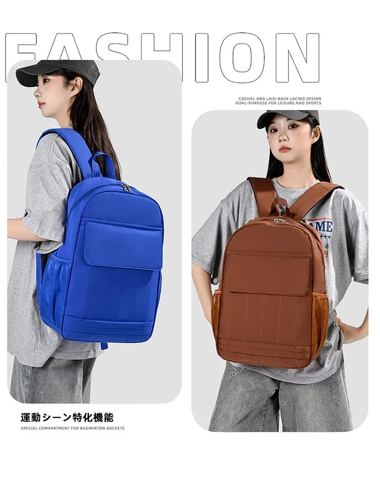Tas Ransel Wanita Bahan Nylon Polos Warna Hitam Bentuk Kotak Tali Lebar untuk Travel Grosir