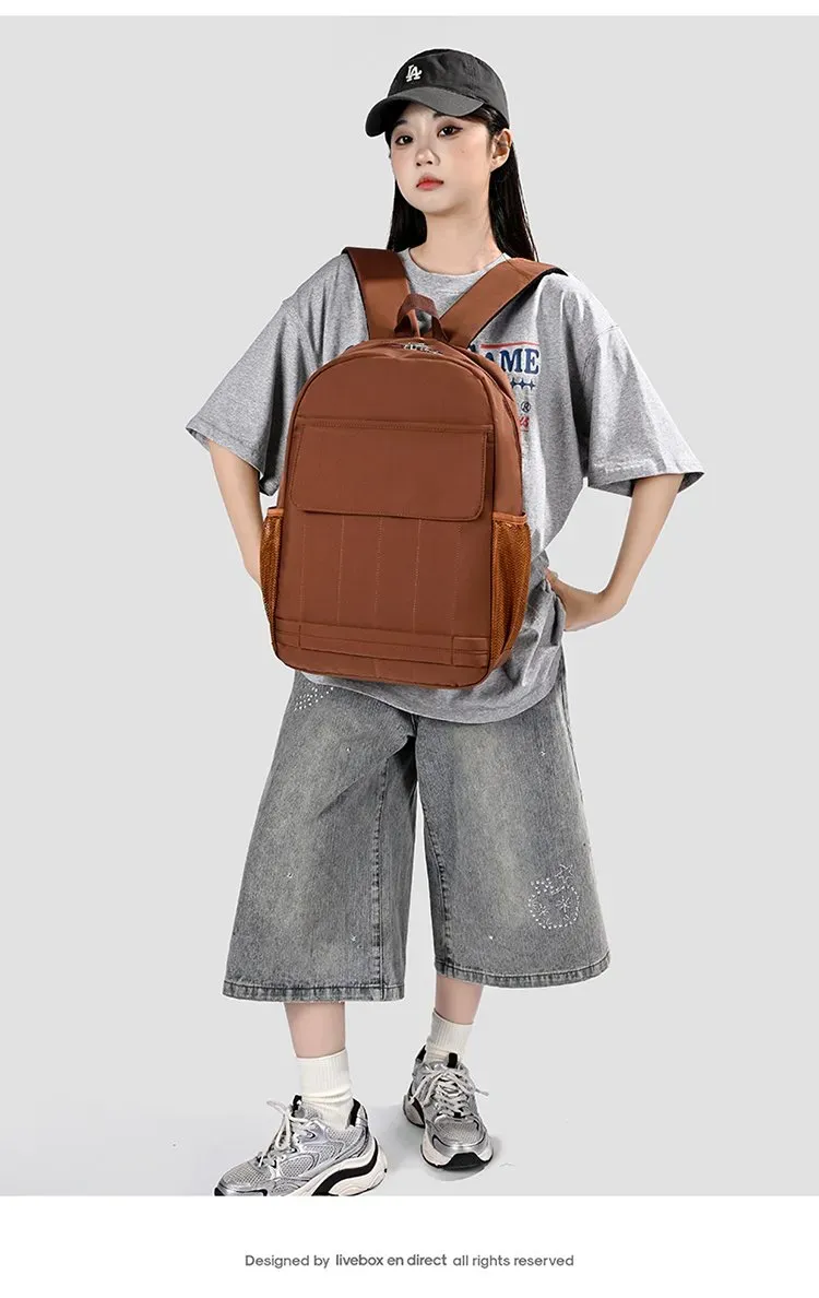 Tas Ransel Wanita Bahan Nylon Polos Warna Hitam Bentuk Kotak Tali Lebar untuk Travel Grosir
