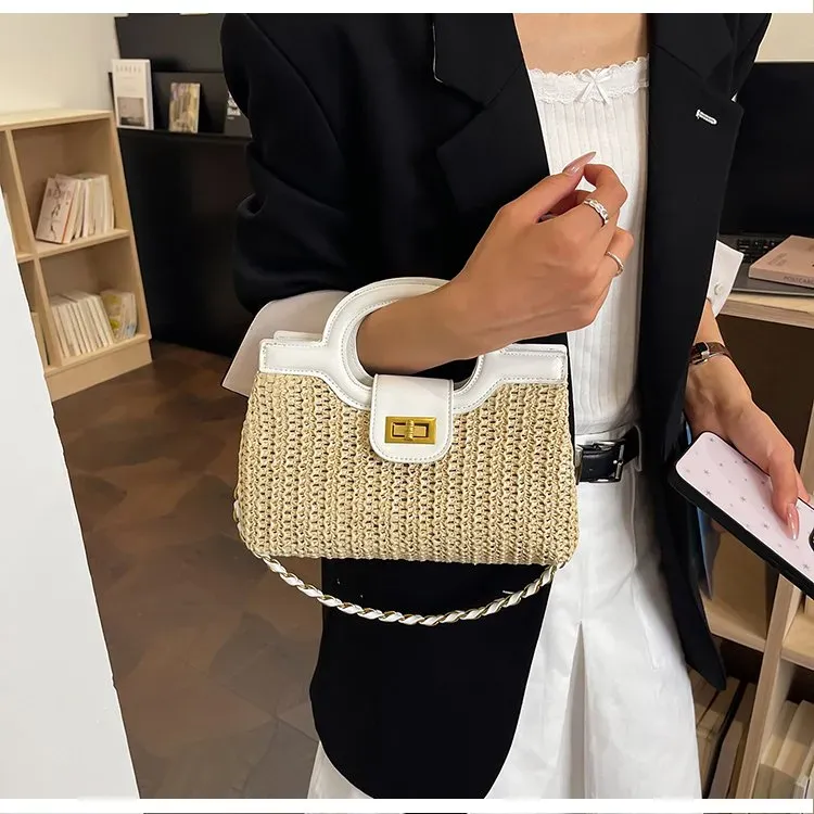Tas Selempang Wanita Bahan PU Sintetis Polos Warna Putih Bentuk Kotak Tali untuk Jualan Online