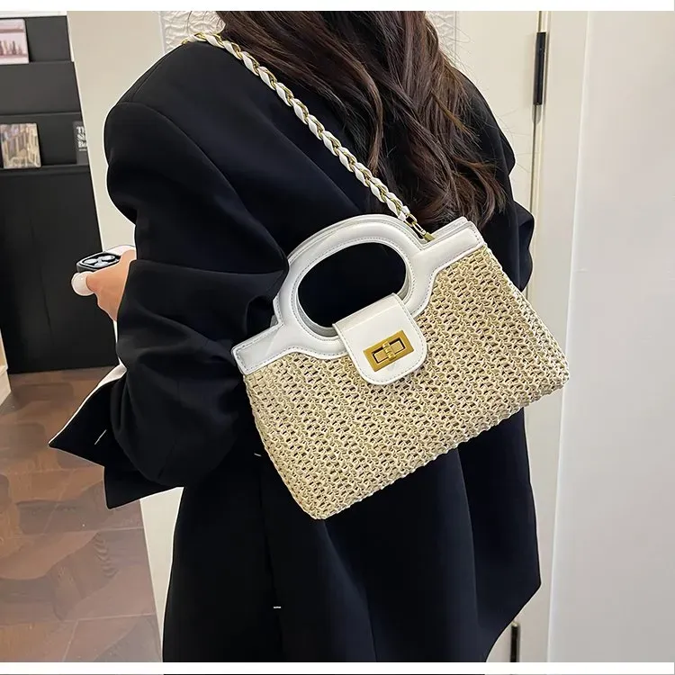 Tas Selempang Wanita Bahan PU Sintetis Polos Warna Putih Bentuk Kotak Tali untuk Jualan Online