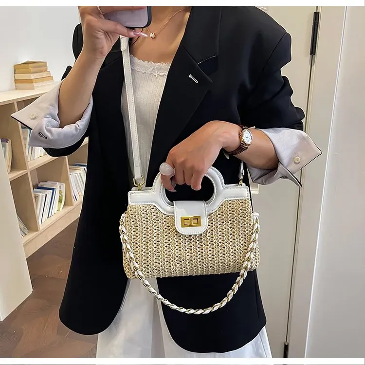 Tas Selempang Wanita Bahan PU Sintetis Polos Warna Putih Bentuk Kotak Tali untuk Jualan Online