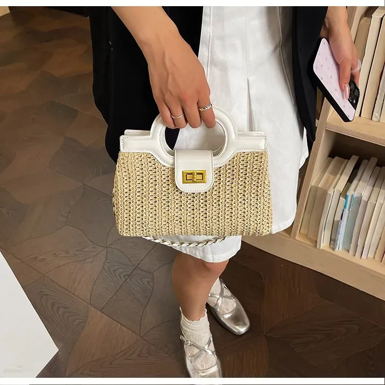 Tas Selempang Wanita Bahan PU Sintetis Polos Warna Putih Bentuk Kotak Tali untuk Jualan Online