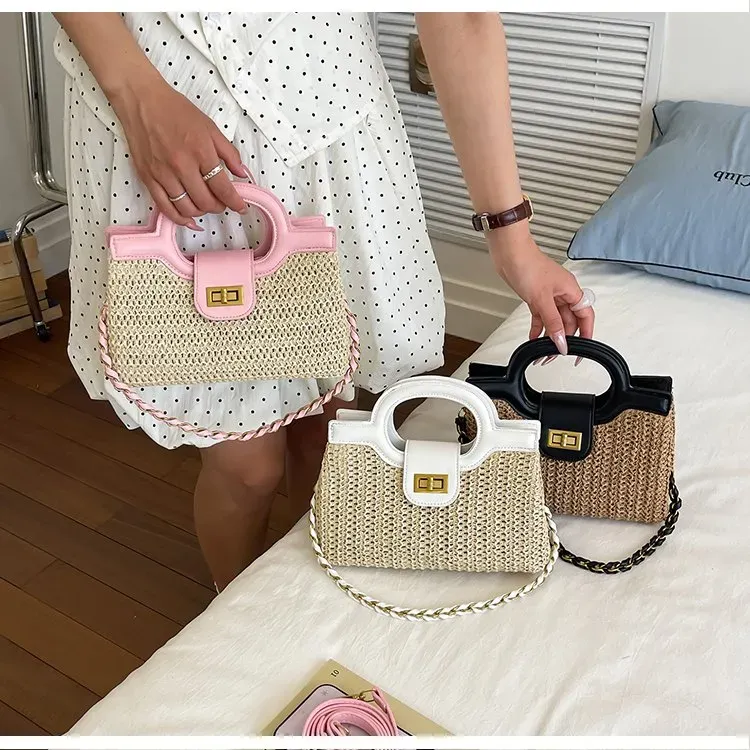 Tas Selempang Wanita Bahan PU Sintetis Polos Warna Putih Bentuk Kotak Tali untuk Jualan Online