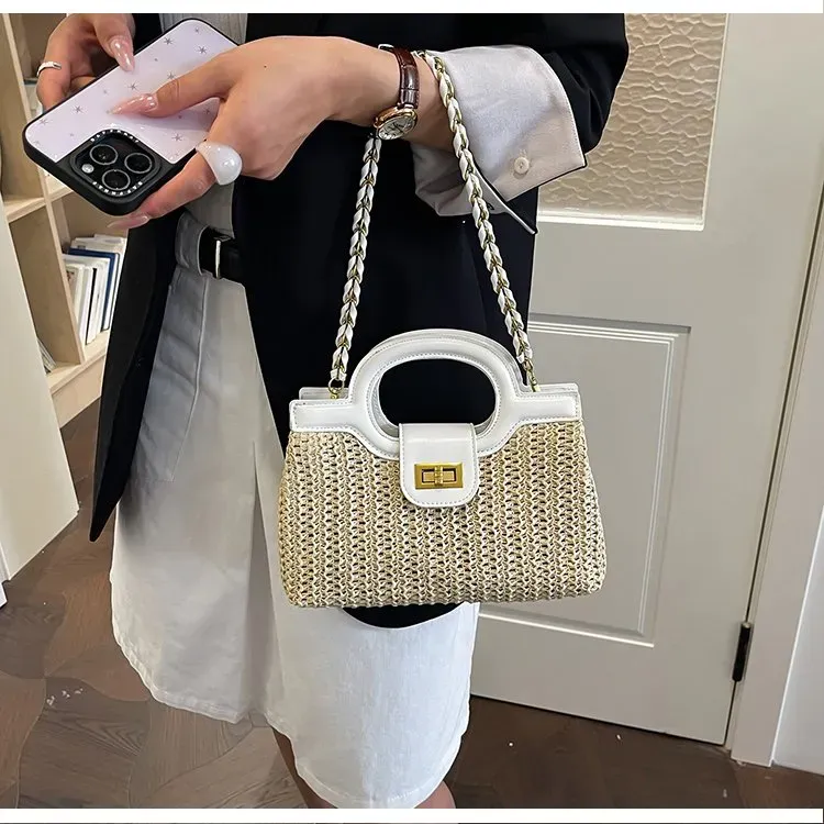 Tas Selempang Wanita Bahan PU Sintetis Polos Warna Putih Bentuk Kotak Tali untuk Jualan Online