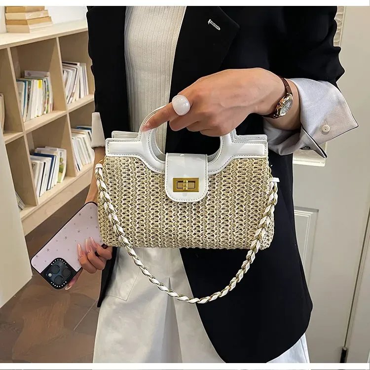 Tas Selempang Wanita Bahan PU Sintetis Polos Warna Putih Bentuk Kotak Tali untuk Jualan Online