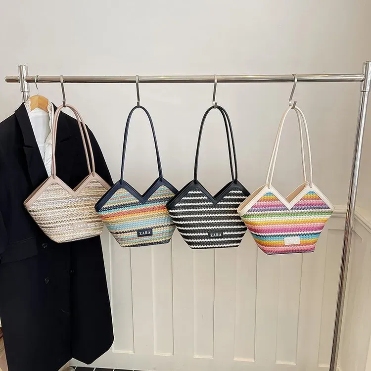 Tas Selempang Wanita Bahan PU Sintetis Motif Garis Warna Biru Bentuk Kotak Tali Grosir Import