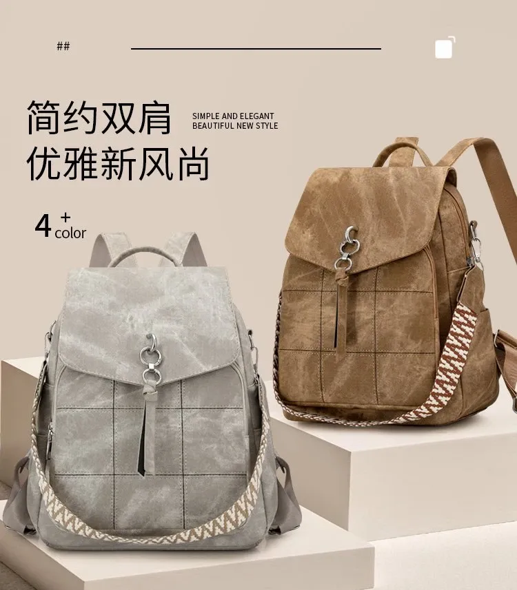 Tas Ransel Wanita Bahan PU Sintetis Polos Warna Hitam Bentuk Kotak Tali Lebar Pilihan Reseller