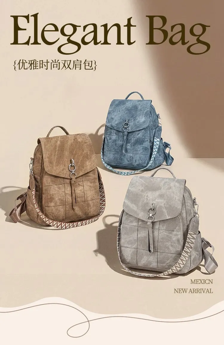 Tas Ransel Wanita Bahan PU Sintetis Polos Warna Hitam Bentuk Kotak Tali Lebar Pilihan Reseller