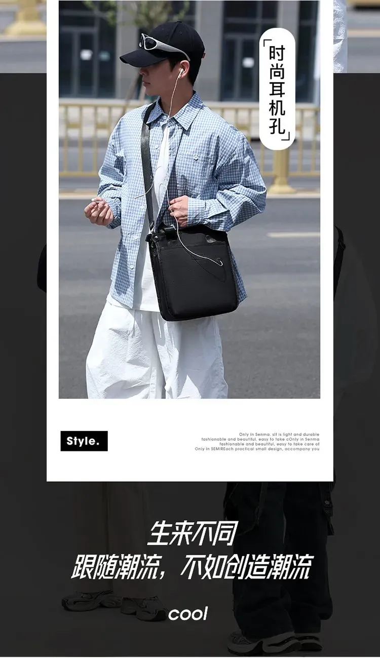 Tas Selempang Pria Bahan Nylon Polos Warna Hitam Bentuk Kotak Tali Panjang untuk Reseller