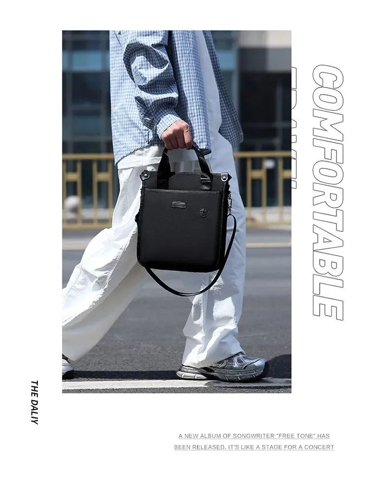 Tas Selempang Pria Bahan Nylon Polos Warna Hitam Bentuk Kotak Tali Panjang untuk Reseller