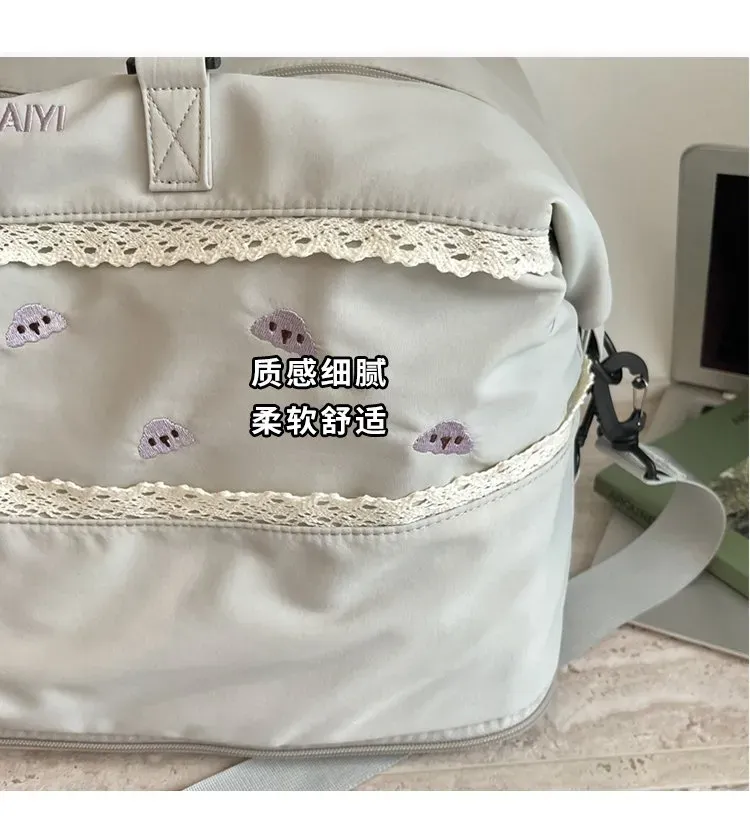 Tas Selempang Wanita Bahan Oxford Motif Bow Warna Abu-Abu Bentuk Kotak Tali Grosir Import