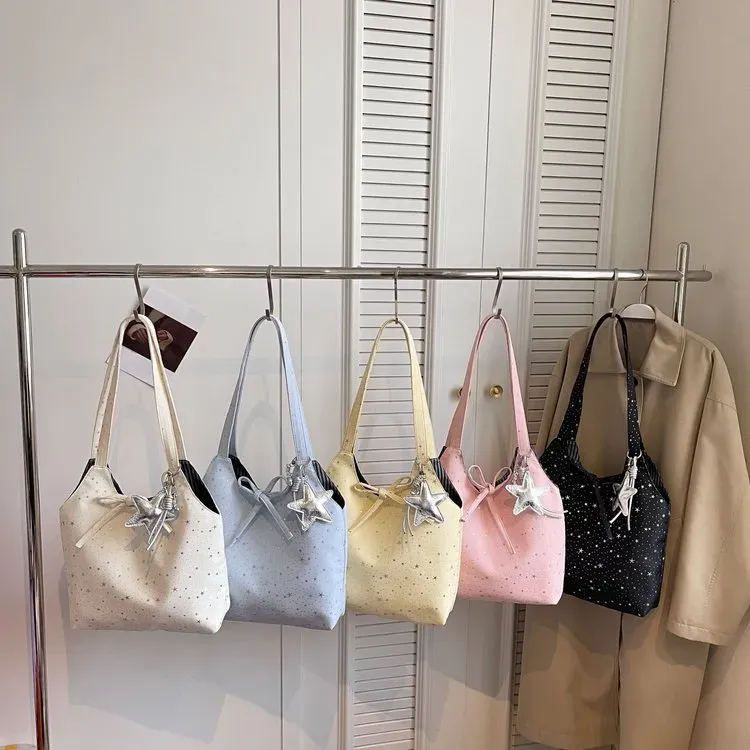 Tas Tote Wanita Bahan PU Sintetis Model Quilted Bentuk Kotak Tali Lebar Resleting Grosir Import