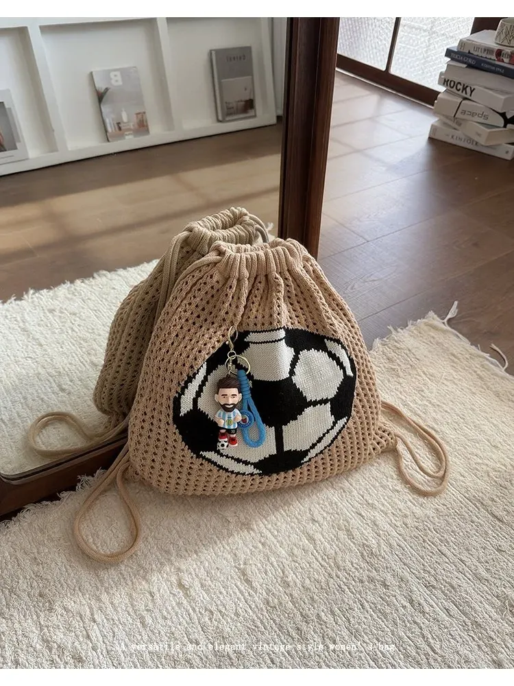 Tas Ransel Wanita Bahan PU Sintetis Motif Print Warna Putih Bentuk Bulat Tali Grosir Import