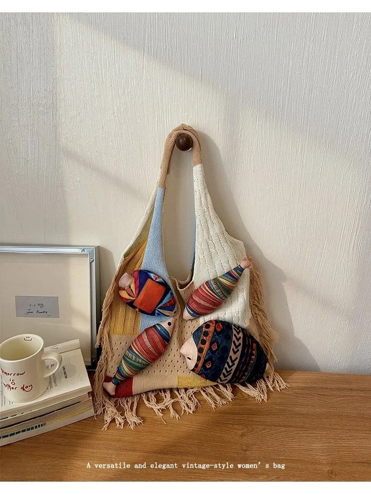 Tas Selempang Wanita Bahan PU Sintetis Motif Print Warna Putih Bentuk Kotak Tali Koleksi