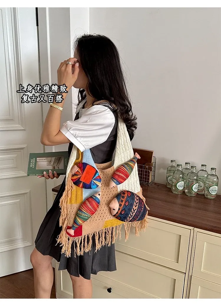 Tas Selempang Wanita Bahan PU Sintetis Motif Print Warna Putih Bentuk Kotak Tali Koleksi