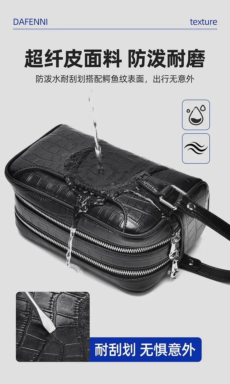 Tas Selempang Pria Bahan PU Sintetis Motif Kadal Warna Hitam Bentuk Kotak Tali Grosir Import