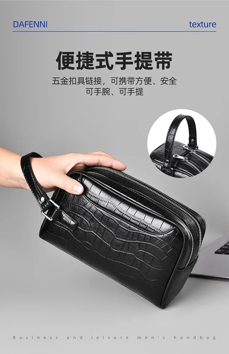 Tas Selempang Pria Bahan PU Sintetis Motif Kadal Warna Hitam Bentuk Kotak Tali Grosir Import
