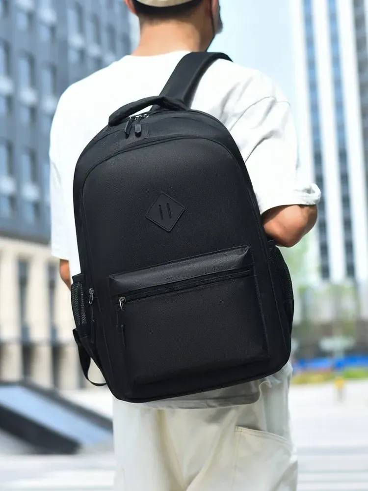 Tas Ransel Wanita Bahan Nylon Polos Warna Putih Bentuk Kotak Tali Lebar Resleting Bahan PU