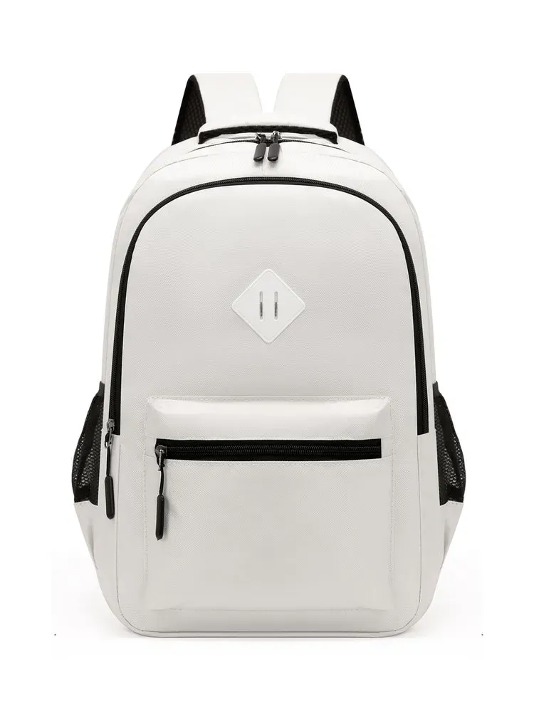Tas Ransel Wanita Bahan Nylon Polos Warna Putih Bentuk Kotak Tali Lebar Resleting Bahan PU