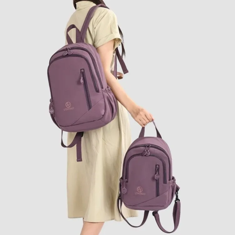 Tas Ransel Wanita Bahan Nylon Polos Bentuk Kotak Tali Lebar Kapasitas Besar Mini Grosir Import