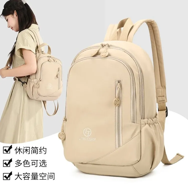 Tas Ransel Wanita Bahan Nylon Polos Bentuk Kotak Tali Lebar Kapasitas Besar Mini Grosir Import