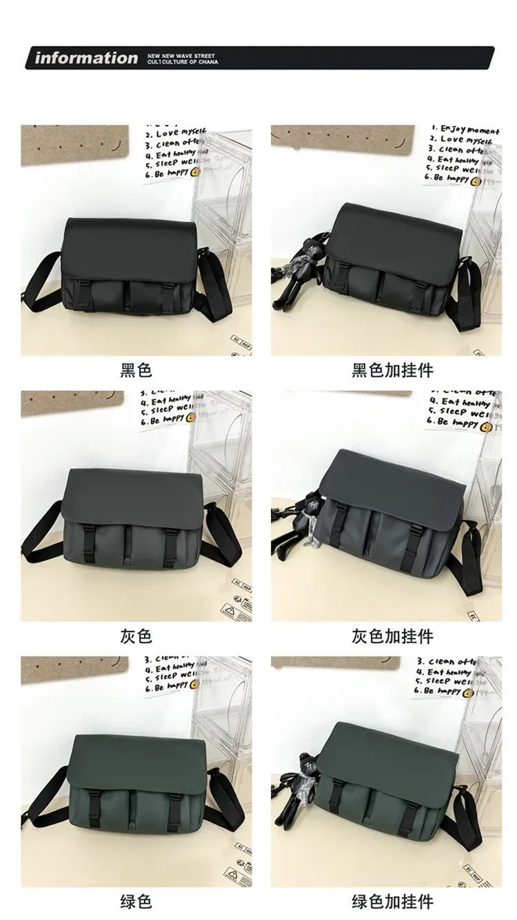 Tas Selempang Pria Bahan Kain Polos Warna Hitam Bentuk Kotak Tali Lebar Resleting Model Flap