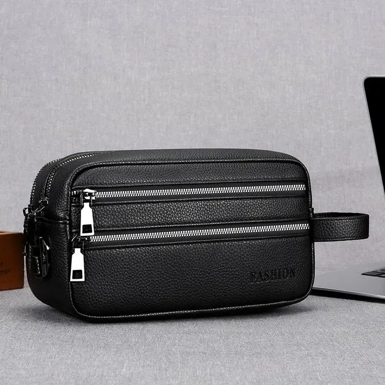 Tas Kosmetik Bahan PU Sintetis Polos Warna Hitam Bentuk Kotak Tali Lebar Grosir Import