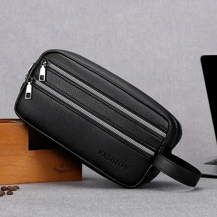 Tas Kosmetik Bahan PU Sintetis Polos Warna Hitam Bentuk Kotak Tali Lebar Grosir Import