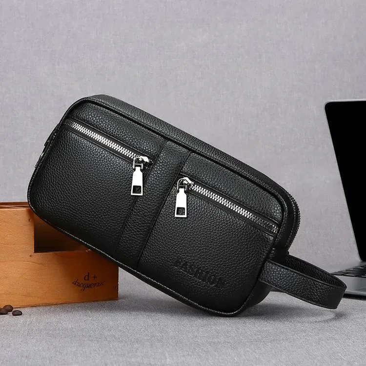 Tas Kosmetik Bahan PU Sintetis Polos Bentuk Kotak Tali Lebar Resleting Grosir Import