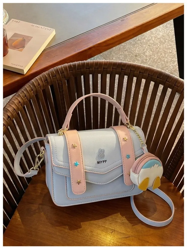 Tas Selempang Wanita Bahan PU Sintetis Polos Warna Pink Bentuk Kotak Tali Stok China