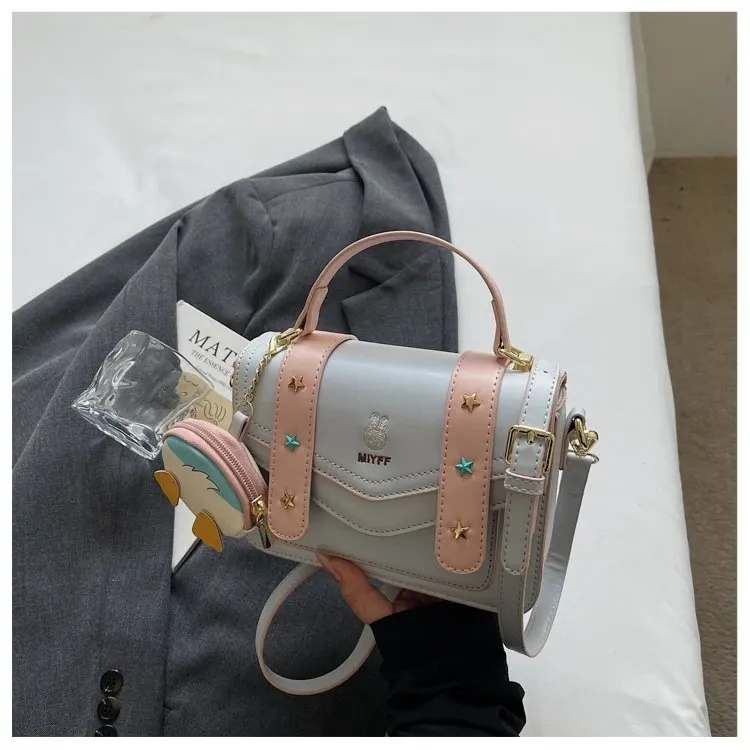 Tas Selempang Wanita Bahan PU Sintetis Polos Warna Pink Bentuk Kotak Tali Stok China