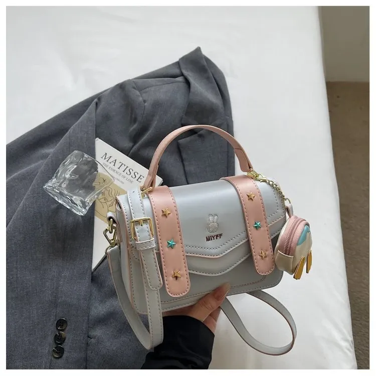 Tas Selempang Wanita Bahan PU Sintetis Polos Warna Pink Bentuk Kotak Tali Stok China