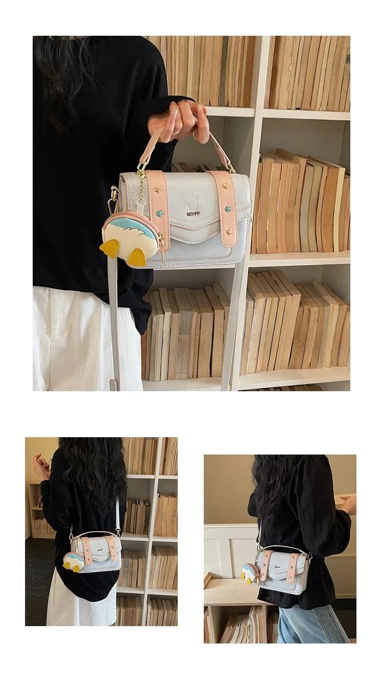 Tas Selempang Wanita Bahan PU Sintetis Polos Warna Pink Bentuk Kotak Tali Stok China