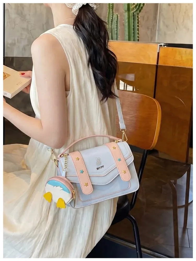 Tas Selempang Wanita Bahan PU Sintetis Polos Warna Pink Bentuk Kotak Tali Stok China