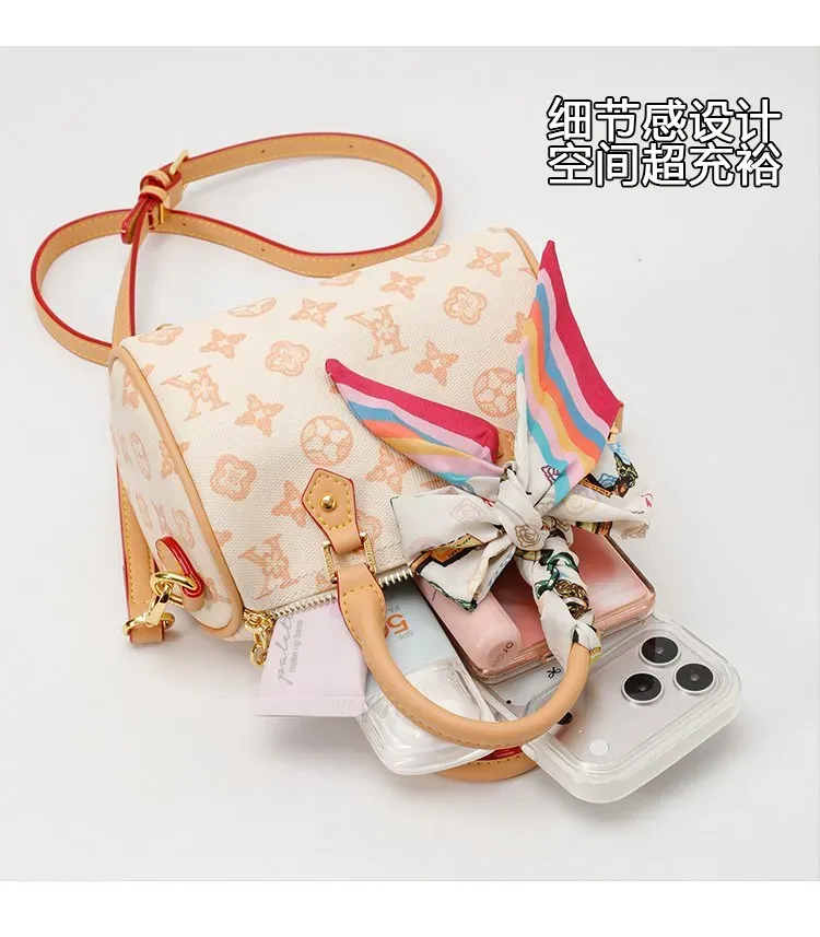 Tas Selempang Wanita Bahan PU Sintetis Motif Print Warna Biru Bentuk Kotak Tali Resleting