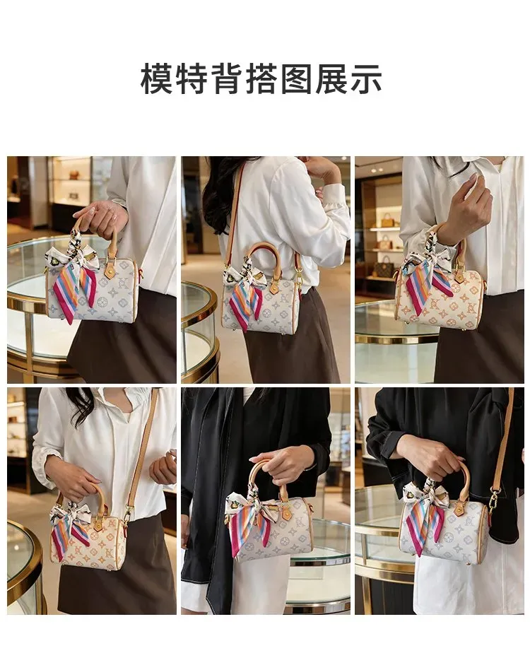 Tas Selempang Wanita Bahan PU Sintetis Motif Print Warna Biru Bentuk Kotak Tali Resleting