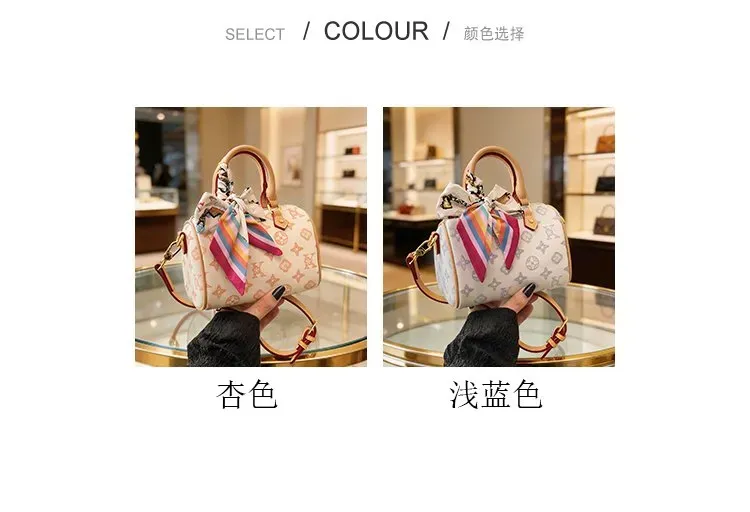 Tas Selempang Wanita Bahan PU Sintetis Motif Print Warna Biru Bentuk Kotak Tali Resleting