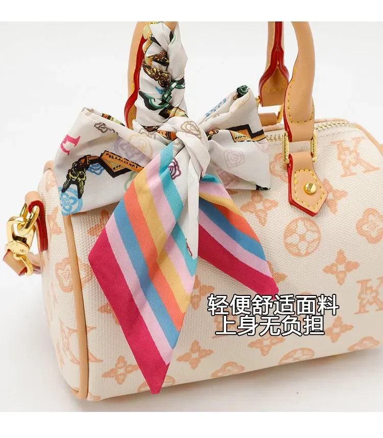 Tas Selempang Wanita Bahan PU Sintetis Motif Print Warna Biru Bentuk Kotak Tali Resleting