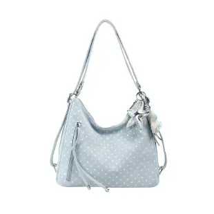 Tas Selempang Wanita Bahan PU Sintetis Motif Polkadot Warna Biru Model Hobo Tali Grosir Import