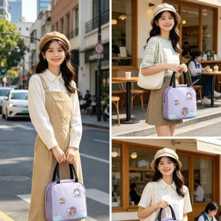 Tas Bahu Wanita Bahan Nylon Motif Print Warna Putih Bentuk Kotak Tali Lebar Grosir Import