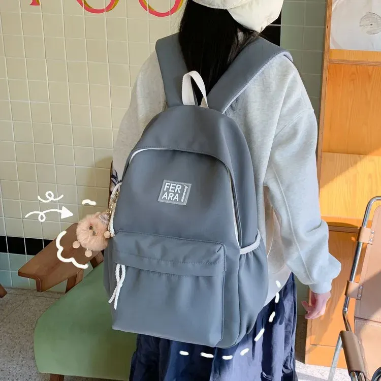Tas Ransel Wanita Bahan Nylon Polos Warna Hijau Bentuk Kotak Tali Panjang Grosir Import