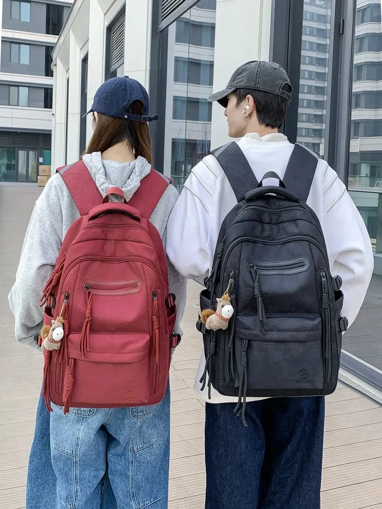Tas Ransel Wanita Bahan Nylon Motif Print Warna Merah Bentuk Kotak Tali Lebar Grosir Import
