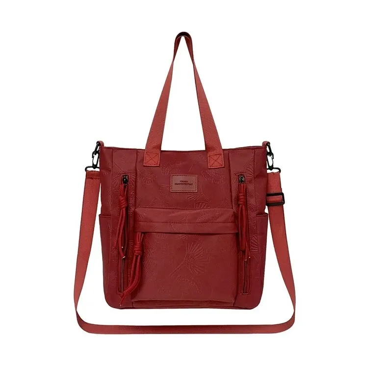 Tas Ransel Wanita Bahan Nylon Motif Print Warna Merah Bentuk Kotak Tali Lebar Grosir Import