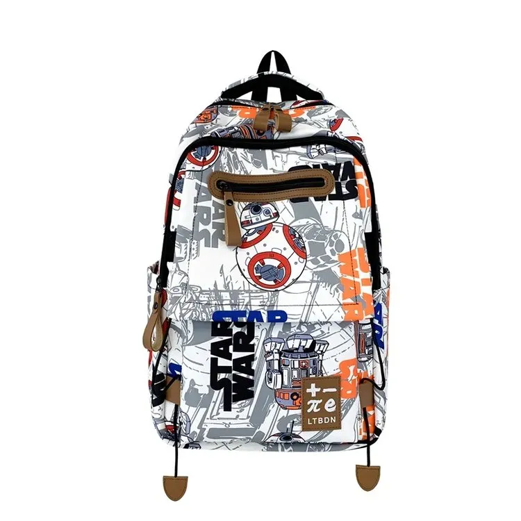 Tas Ransel Wanita Bahan PU Sintetis Motif Print Warna Hitam Bentuk Kotak Tali Dengan Gantungan